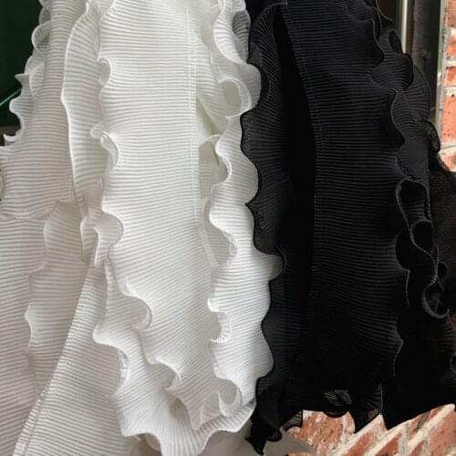 1Yard 90cm High Quality Lace Black White Lace 7CM Ribbon Pleated Lace Fabric For Sewing Applique Trim Collar Dresses koronka QZ7