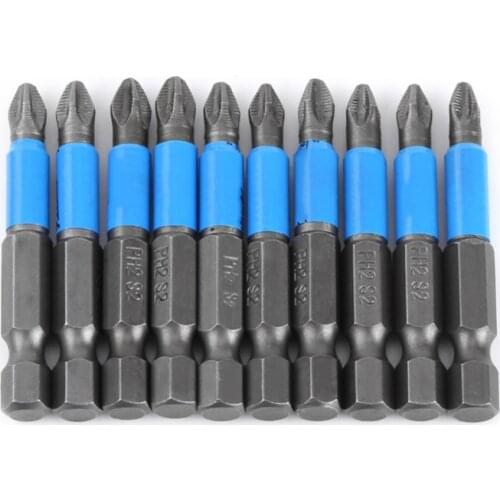 10 pcs Durable Screwdriver Bits Set PH2 Phillips Magnetic Screwdriver Bit for Workers Use 50mm Magnetic Drill Bits