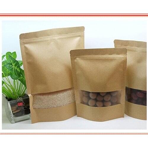 20cm*30cm,100pcs/lot,stand up Zipper/zip lock Kraft paper bag with window PE inside kraft bag for food