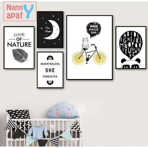 26 Letters The Moon Wall Art Canvas Painting Nordic Posters And Prints Black And White Wall Pictures Baby Kids Room Decor