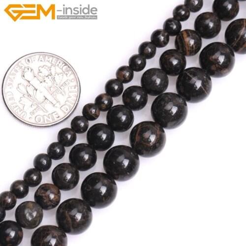 4-8mm Natural Round Dark Brown Golded Black Obsidian Stone Beads For Jewelry Making DIY Loose 15inches