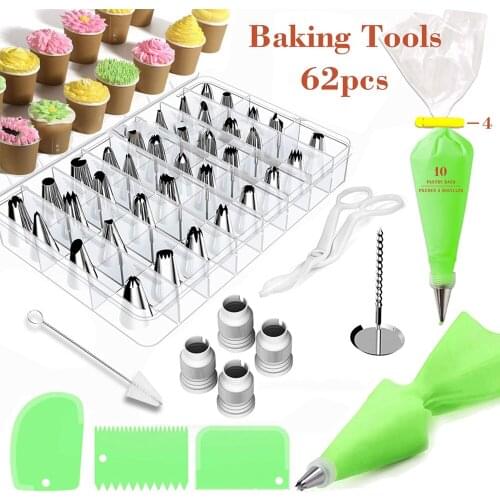 62PCS Cake Decoration Tool Set DIY Silk Flower Baking Tool Cookie Dry Stainless Steel Decorating Mouth Cream Bag