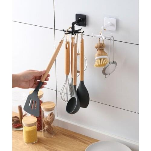 ABS Punch-free Multi-Purpose Hooks 360 Degree Rotatable Kitchen Hook Home Storage Accessories Organizador de cocina New 2021