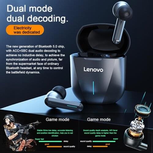 Lenovo XG01 Wireless Headphone Touch Game HiFi Sound Headphone with Microphone Charger Dual Microphones HD Call Waterproof Touch