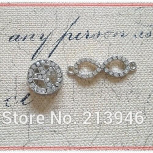 24Pcs Mix Styles " Skull & Peace & 8 " Nickel Color Glass Rhinestone & Alloy Jewelry Beads