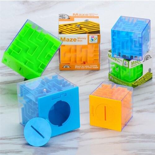 Kid 3D Coin Bank Cube Puzzle Maze Toy Money Box Piggy Bank Hand Game Box Fun Brain Game Toys
