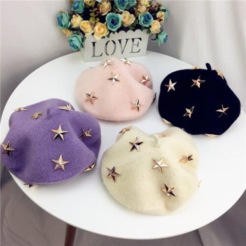 New Arrival Girls Winter Wool Hats Children Star Berets Girls Fashion Cap Childrens Painter Cap French Cap gorras