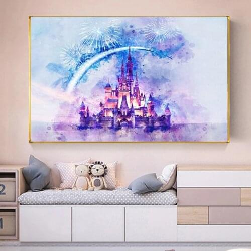Disney Princess Castle Canvas Paintings Watercolor Beauty Magic Castle Posters Prints Wall Art Pictures for Living Home Decor