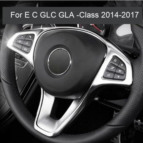 For Mercedes Benz E C GLC GLA Cl 2014-2017 Silver Steering Wheel Panel Trim Cover Sticker Switch Button Decor