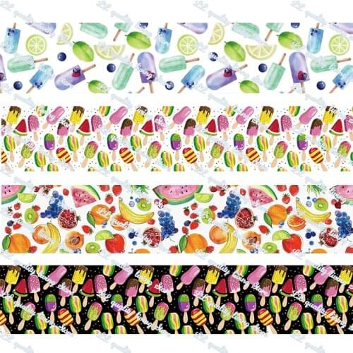 Ice cream pattern printed grosgrain ribbon 50 yards gift wrapping diy bows christmas wedding derections ribbons