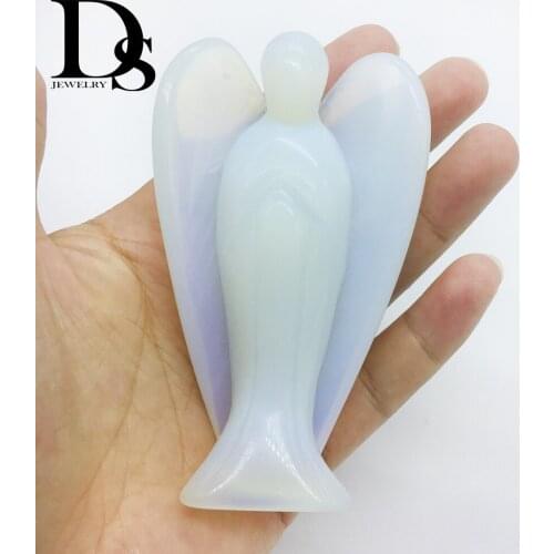 Hot Sale!! 4inch Natural Carved Opal Angel Figurine Pocket Guardian Angel Reiki Chakra Healing Crystal Figurine Holiday Gifts