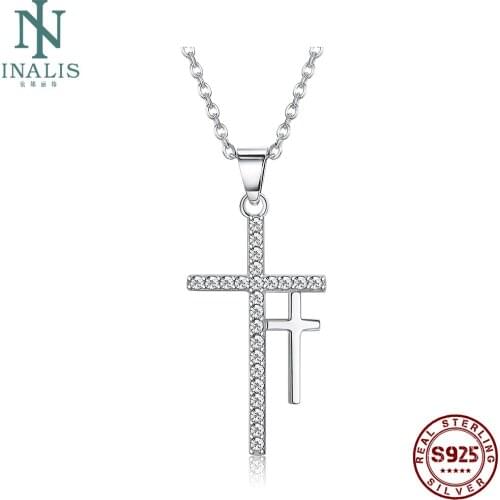 INALIS 925 Sterling Silver Necklaces Cylindrical Double Cross Necklace For Women And Girl Fit Festival Anniversary Jewelry Gift