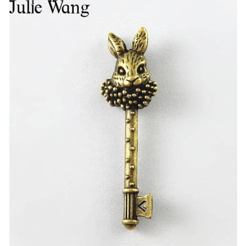 Julie Wang 10pcs Alloy Rabbit Key Antique Bronze Vintage Charms Necklace Pendants Earrings Jewelry Making Metal Accessory