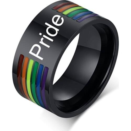 Laser Letter Lover Pride Rings Man Comrades Fashion Stainless Steel Enamel Rainbow Flag Wide Ring Women Parade Jewelry Z325
