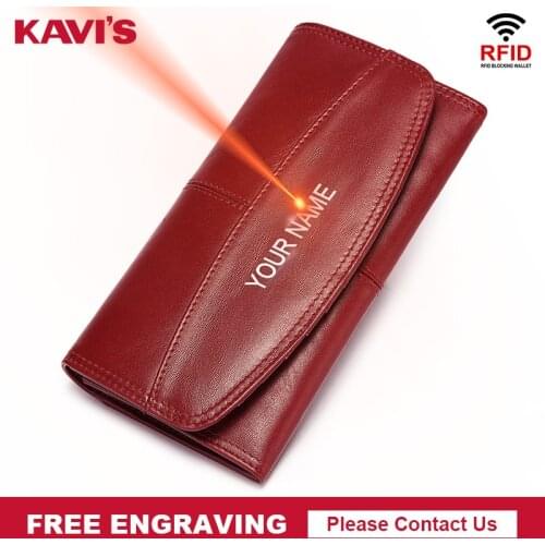 KAVIS Fashion Women Wallet Cowhide Genuine Leather Female Long Clutches Walets Ladies Handy Money Bag for Cell Phone Engraving
