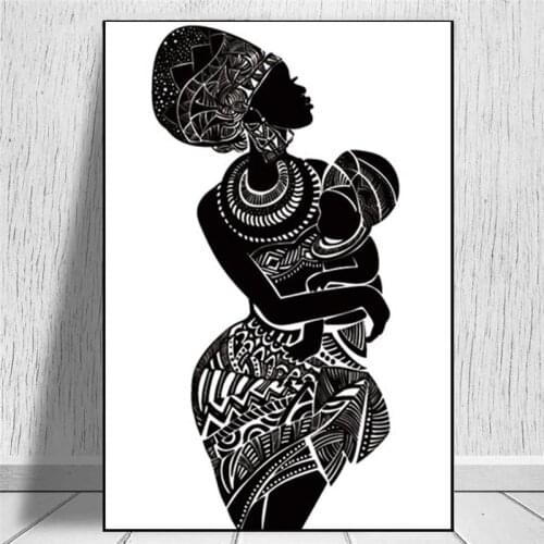 Beautiful African Woman With Baby Bedroom Wall Art Canvas Painting Black and White Wall Picture Poster Modern Print Home Decor