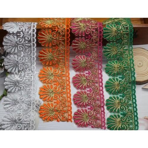 2 yards 65mm Gold Line Flower Embroidery Lace Hollow Organza Ribbon Trim DIY Craft Dress Stage Clothing Accessories Decor Fabric