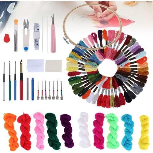 Multicolor Cross Stitch Threads Cotton Sewing Skeins 50 Color Embroidery Thread Scissors Threaders Skein Kit DIY Sewing Tool Set
