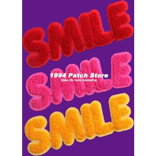 Red Pink Yellow Towel Embroidery Clothes Repair Patch Fashion English Alphabet Letter Smile Embroidery DIY Sewing Accessories