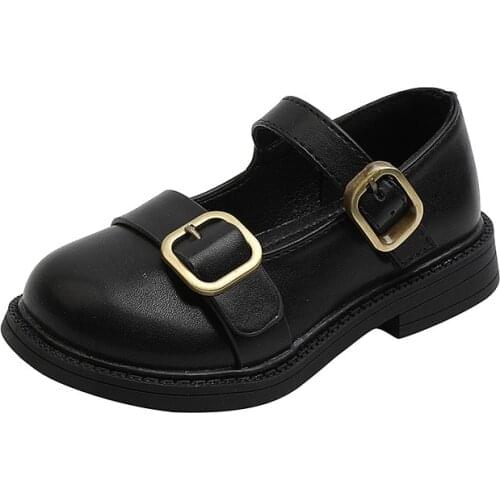 2021 autumn new baby fashion double buckle accessories girls princess shoes soft bottom medium and big childrens shoes