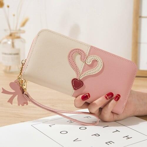 New Wallet Long Ladies Zipper Wallet Female Student Korean Version Stitching Contrast Color Tassel Wild Hand Holding Phone Bag