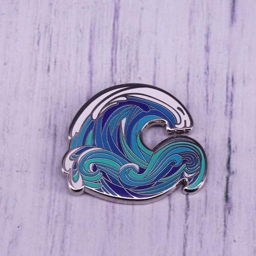 Ocean blue Waves cartoon Enamel Pin Brooch For Lapel Skirt Coat Jacket Denim Badge
