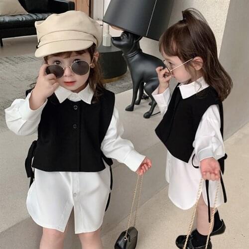 2020 autumn new vest shirt 2-piece Korean childrens suit girls clothing set