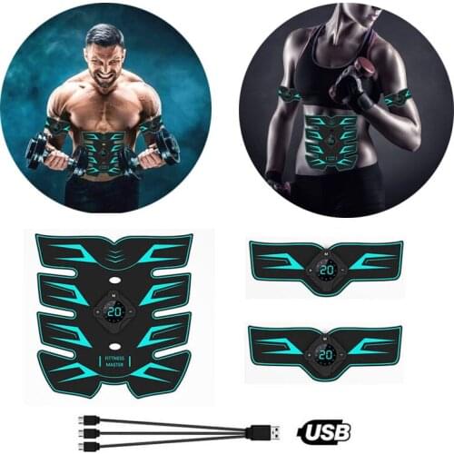 Rechargeable EMS Abdominal Muscle Stimulator Trainer ABS Electrostimulation Fitness Massager Gym Arm Abdomen Muscular Exercise