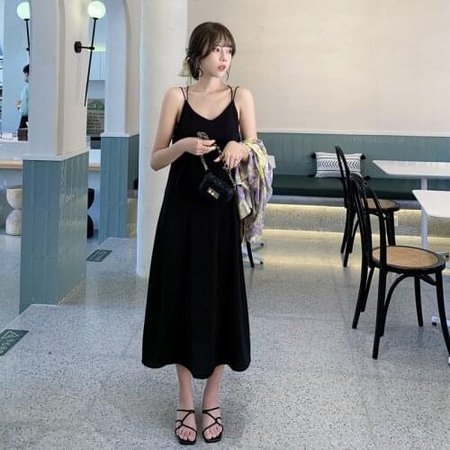 Sexy Women Maxi Dress Summer Fashion Solid Color Sleeveless Sling Dress Vacation Loose Long Dresses Vestido Feminino