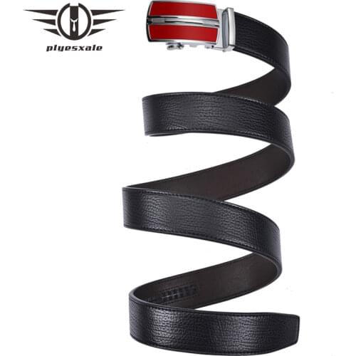 Plyesxale Famous Brand Belt Men Top Quality Genuine Luxury Leather Belts For Men Black Strap Male Alloy Automatic Buckle B180