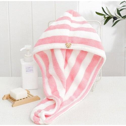 1PC Microfiber Hair Towel Quick Drying Hair Wrap Towel Super Absorbent Coral Velvet Towel with Button Bathroom accessories