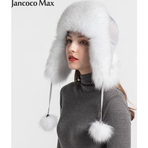 New Arrival Womens Natural Fox Fur Ushanka Hat Winter Thick Warm Trapper Hat Earmuffs Bomber Hat Natural Fur Cap S7147B