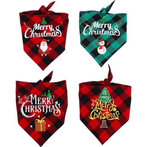 Dog Bandana Apparel Christmas Classic Plaid Pet Scarf Bibs Kerchief Merry XMAS Santa Snowman Print for S M L Animal 10pcs/lot