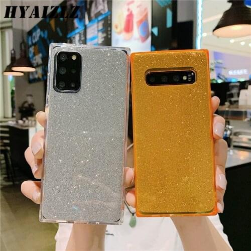 S20 Ultra Glitter Case for Galaxy A51 A71 A70 A50 A20 A30 A10 S10 S9 Plus Soft TPU Cover Square Straight Bumper Shockproof Coque