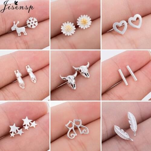 Real 925 Sterling Silver Stud Earrings for Women Girls Minimalist Star Leaf Heart Flower Earings brincos sterling-silver-jewelry