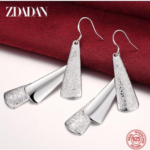 ZDADAN 925 Sterling Silver Geometric Long Tassel Dangle Earrings For Women Fashion Wedding Engagement Jewelry Party Gift