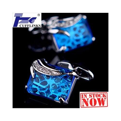 Blue Zircon Stone Cufflink Cuff Link 2 Pairs Free Shipping Promotion