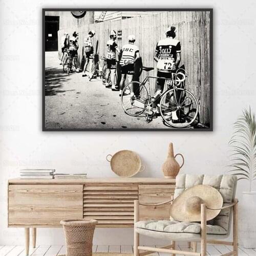 Bicycle Race 1973 BREAK TIME Poster Black and White Vintage Cycling Canvas Painting Cyclist Gift Wall Art Decor
