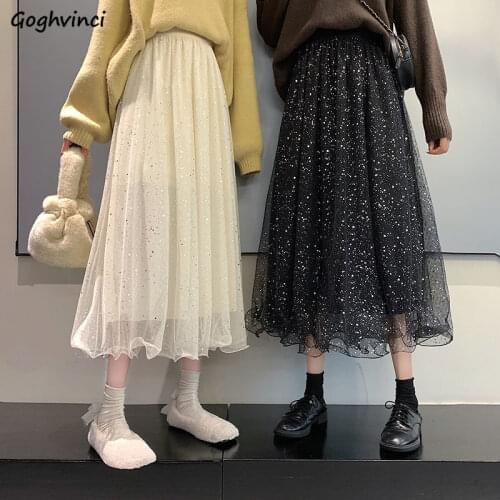 Skirts Women Ankle-length Dot Bling Bright Vintage Sweet Lovely Ladies High Street Korean Style Harajuku Club Fashion Slim New