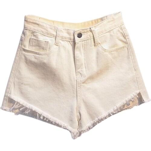 High Waist Crimping Denim Shorts Women Summer Casual Femme Short Jeans Loose Raw Wide Leg Denim Shorts