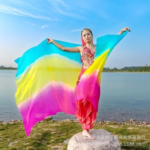100% Silk Handmade Veils Belly Dance Scarf Shawl Gradient Multi Color Silk Veil Belly Dance Accessories 2.5 Meter