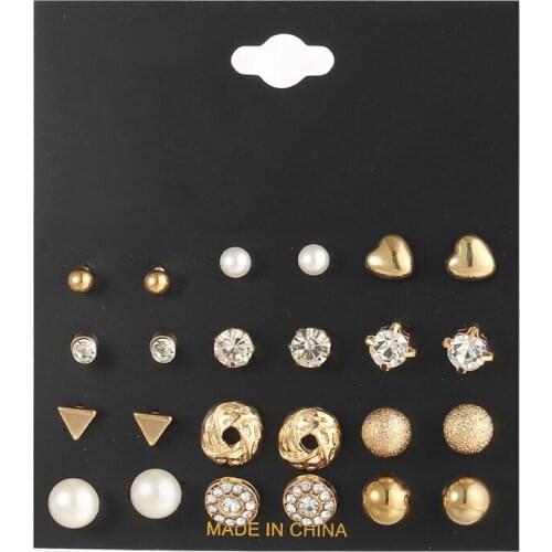 24pc/set Small Stud Earrings Set Crystal Stud Earrings Set Rhinestone imitation Pearl Earrings for Women Bride Jewelry Brincos