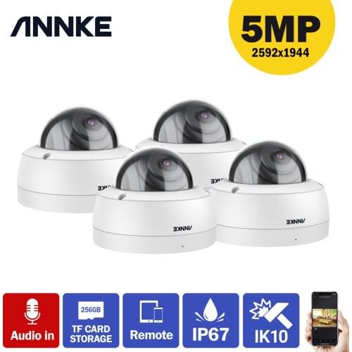 ANNKE 4PCS C500 Dome 5MP Outdoor IK10 Vandal-Proof POE Security Cameras With Audio in POE Surveillance Cameras TF Card Support