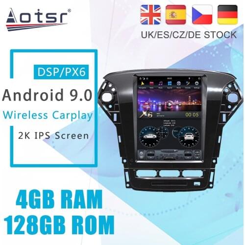 Android 9.0 128G PX6 Tesla Styel Screen For Ford Mondeo 4 MK4 2011 - 2014 Radio Stereo Car Multimedia Player DVD GPS Navigation
