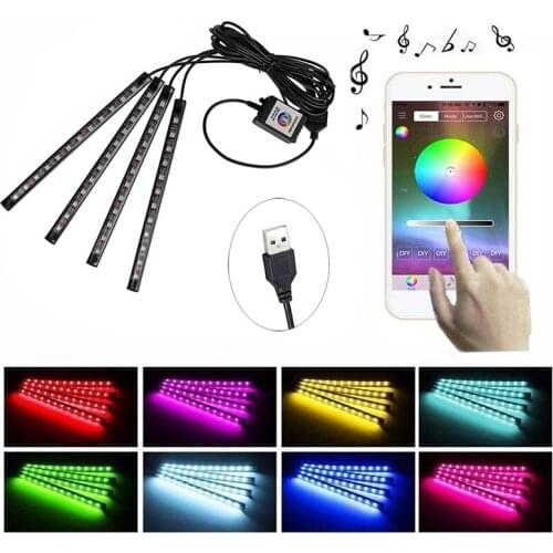 Car Styling 5V 4PCS LED Atmosphere Light USB APP Control 48LED RGB Multifunction Auto Interior Footwell Decorative Lamp