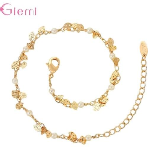 925 Sterling Silver Vintage Gold Charm Pearl Bracelet For Women Girls Fashion Jewelry Best Friend Gift Wholesale