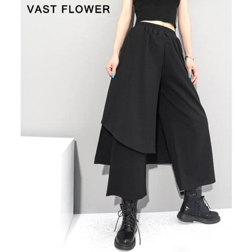 Black Irregular High Waist Wide Leg Pants Women New Spliced Loose Casual Fashion All Match Trousers Spring Autumn 2021