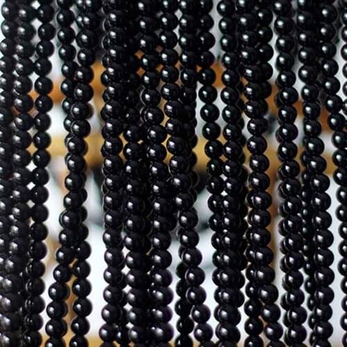 Natural Stone Beads Round Smooth Black Agates Beads for DIY Stone Bracelets Jewelry Making 3MM 4MM 6MM 8MM Pick Size 15'' Strand
