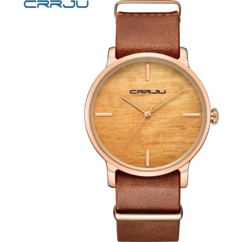 CRRJU Women Fashion Simulation Wooden Color Watches Men Quartz Casual wooden lovers Leather Strap Wristwatch Relogio Masculino