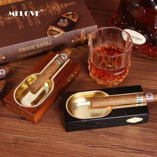 Wood Cigar Ashtray Metal Ash Tray Luxury 4 Holder Cigarette Ashtrays For COHIBA Cigar Accessories Tobacco Tools